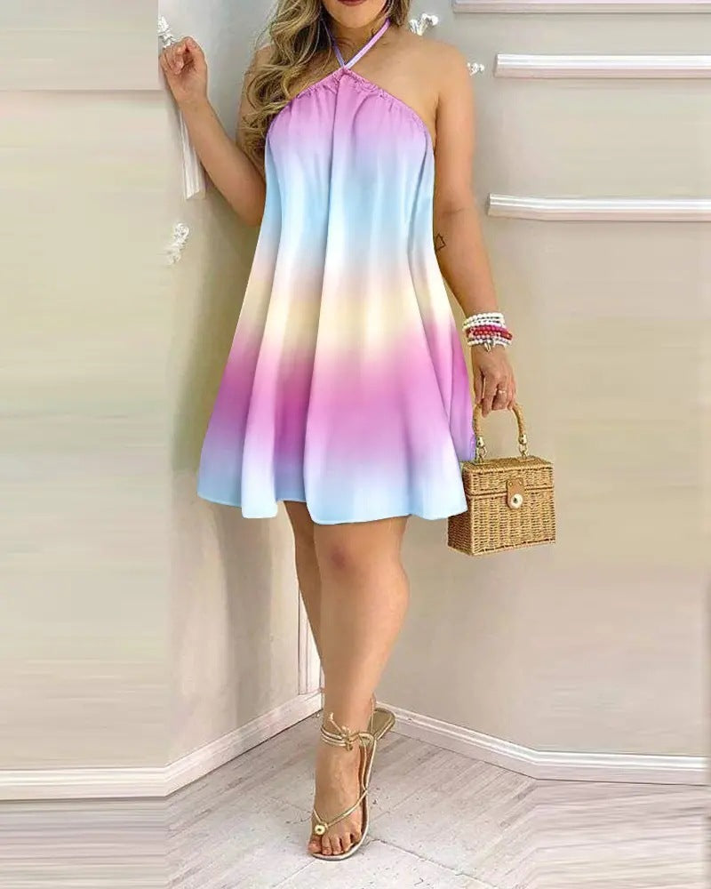 Robe d’été imprimée à épaules dénudées – Coupe mi-longue