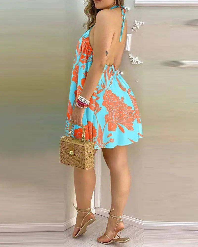 Robe d’été imprimée à épaules dénudées – Coupe mi-longue