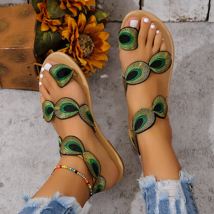 Plumes Bohèmes – Sandales d’Été « Peacock Eye »