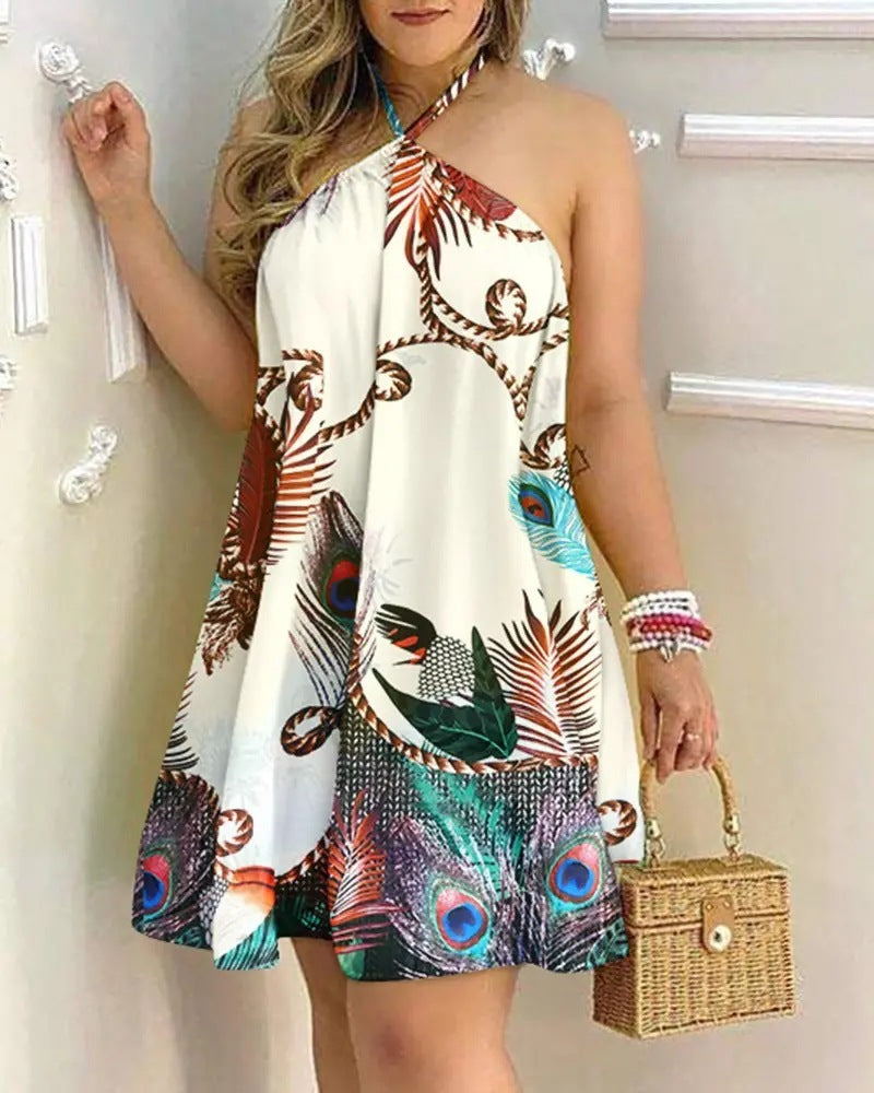 Robe d’été imprimée à épaules dénudées – Coupe mi-longue