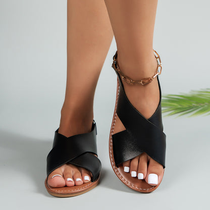 Été Décontracté – Sandales Plates Rétro à Large Bride