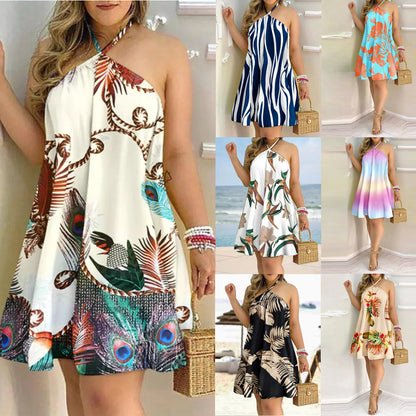 Robe d’été imprimée à épaules dénudées – Coupe mi-longue