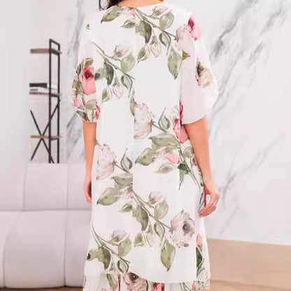 Robe mi-longue imprimée en chiffon – Encolure ronde et coupe ample