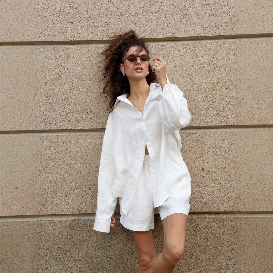 Allure Décontractée – Ensemble Cardigan à Manches Longues et Shorts
