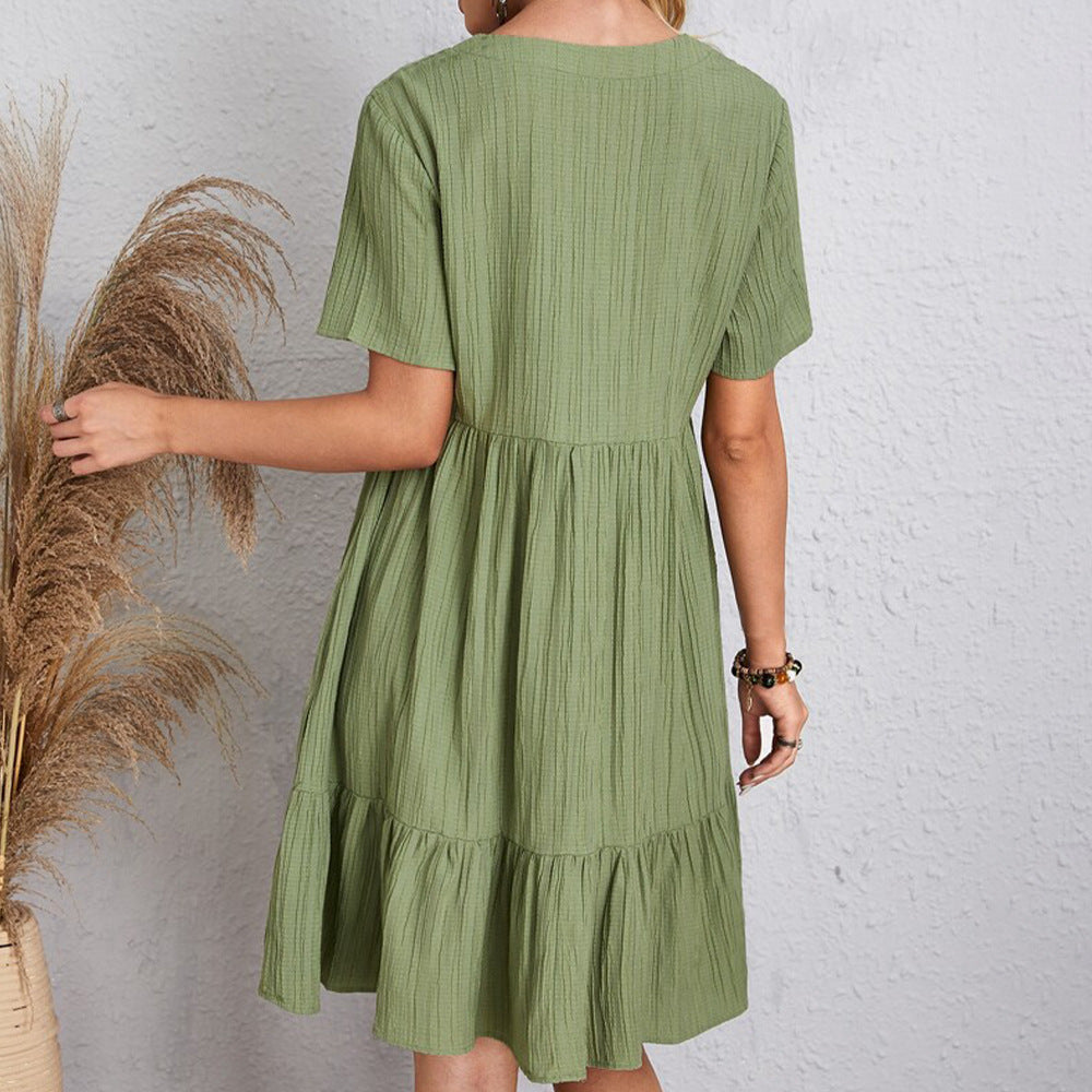 Robe d’Été à Volants – Col en V et Manches Courtes