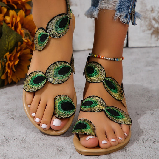 Plumes Bohèmes – Sandales d’Été « Peacock Eye »